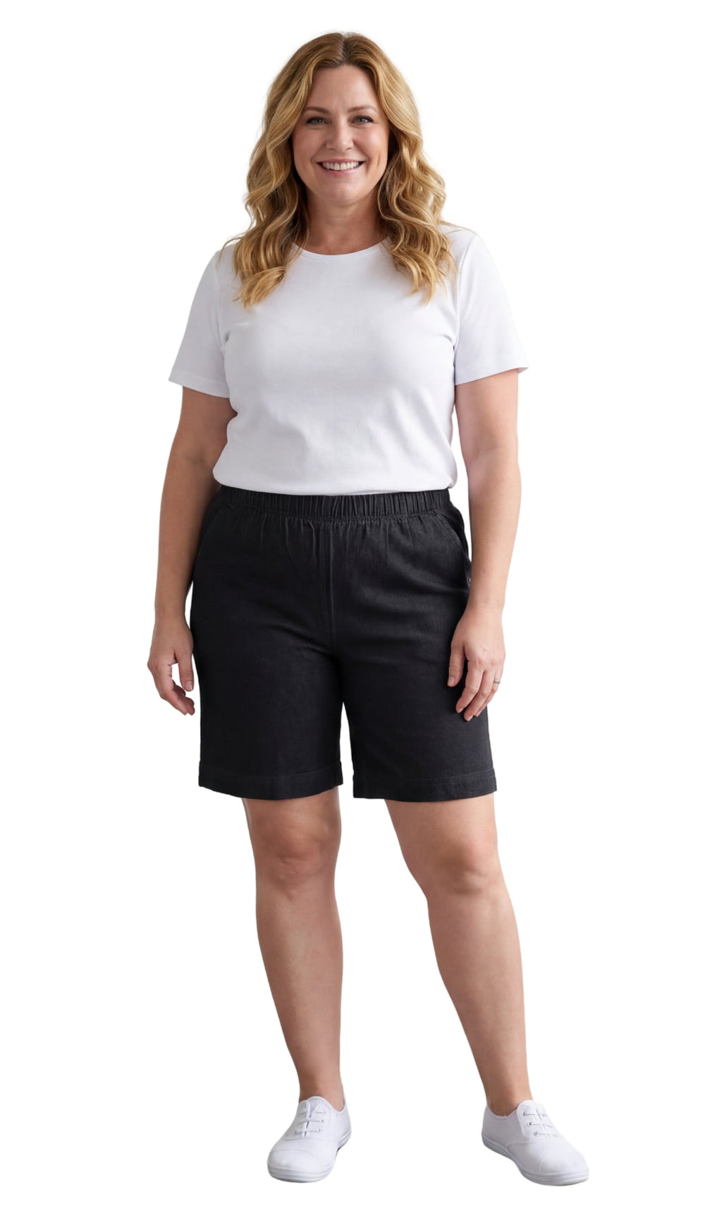 Women's Pull On Denim & Twill Shorts with stretch waist - No zipper or buttons