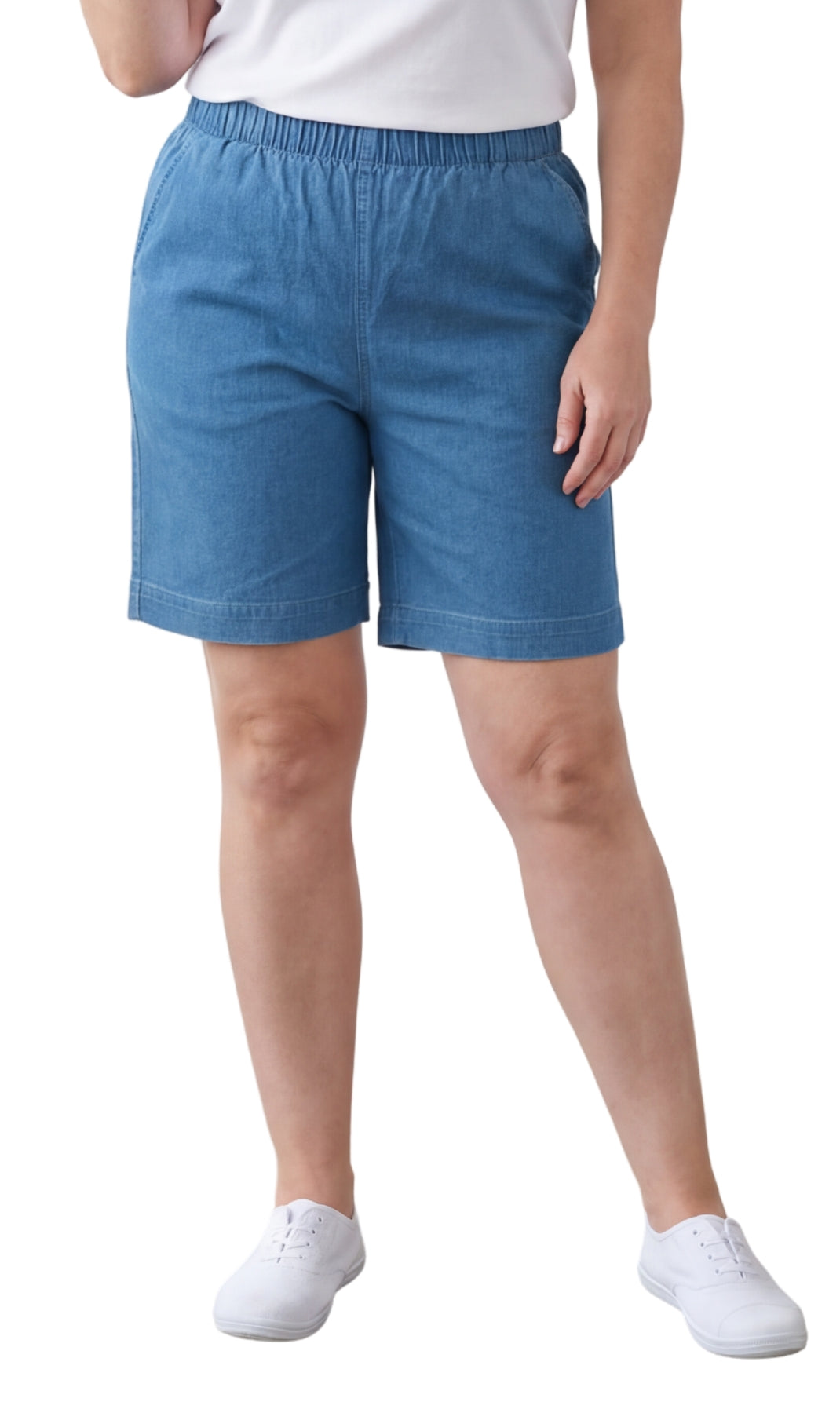 Women's Pull On Denim & Twill Shorts with stretch waist - No zipper or buttons