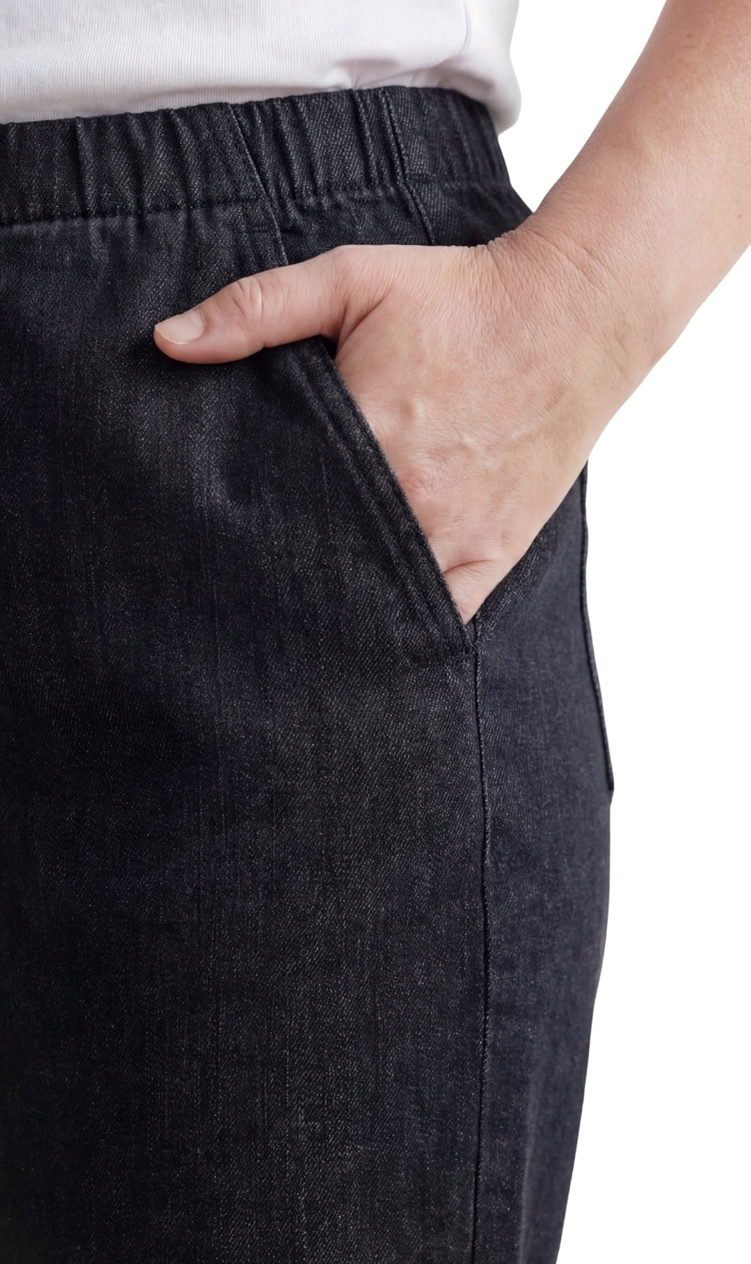 Women's Pull On Denim & Twill Shorts with stretch waist - No zipper or buttons