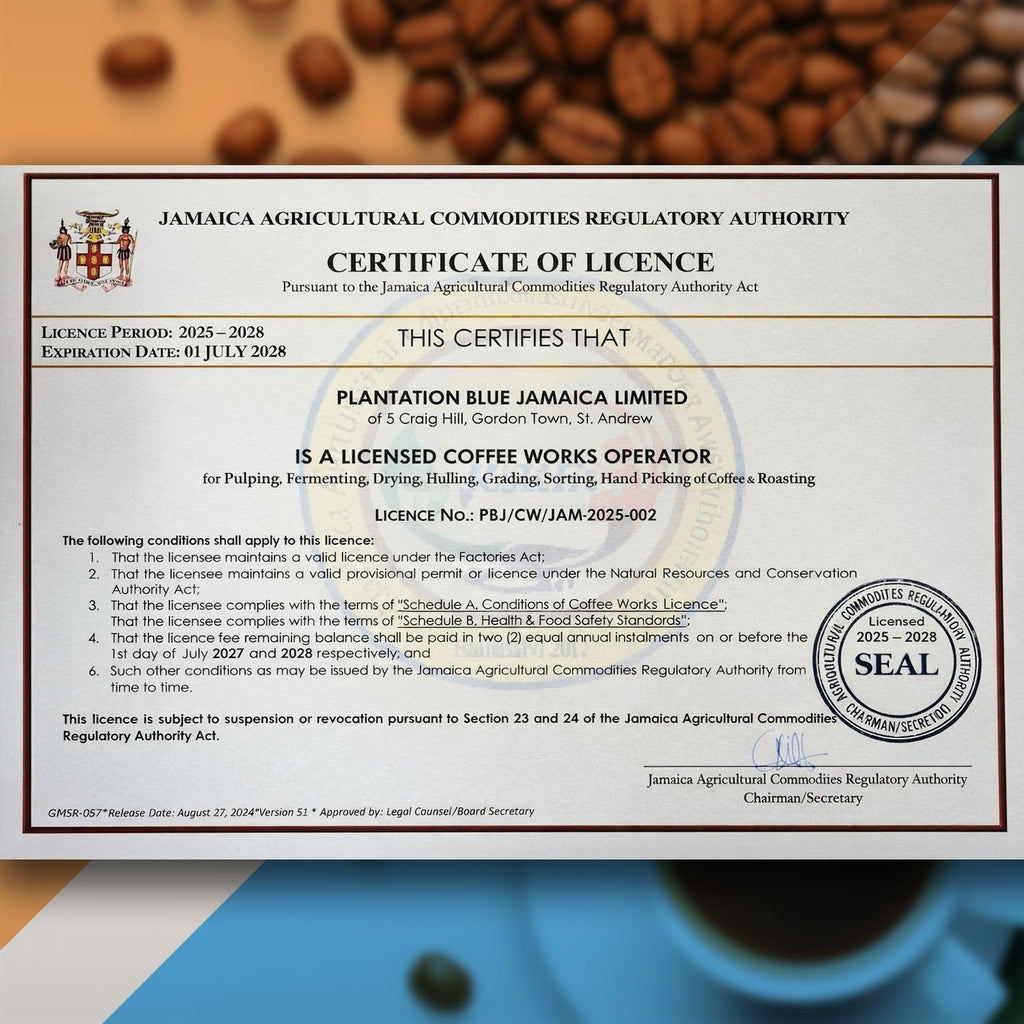 Plantation Blue 100% Jamaica Blue Mountain Coffee - Dark Roasted Whole Beans (8oz)