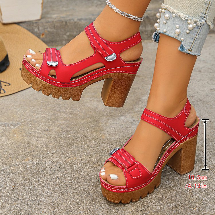 Women's Thick Sole High Heel Sandals | Single Strap Buckle Summer Shoes